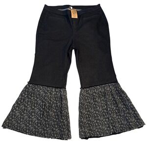 A Rare Bird Womens Bell Bottom Lace Flare Jeans Wide Leg Ruffle Black L/XL Boho